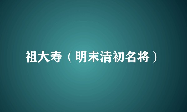 祖大寿（明末清初名将）