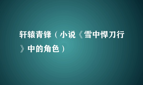 轩辕青锋(小说《雪中悍刀行》中的角色)