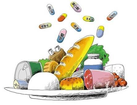食品添加剂（为改善食品品质和色、香、味以及为防腐和加工工艺的需要而加入食品中的化学合成或天然物质）