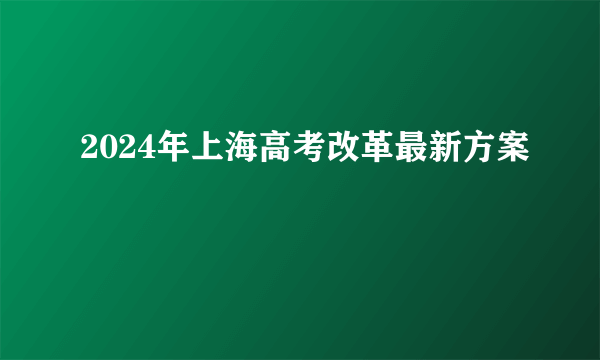 2024年上海高考改革最新方案