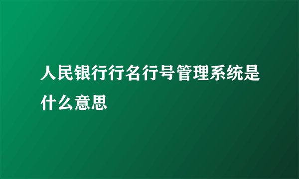 人民银行行名行号管理系统是什么意思