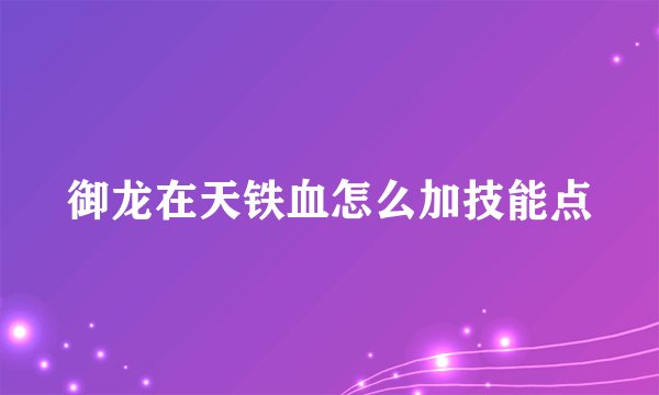 御龙在天铁血怎么加技能点