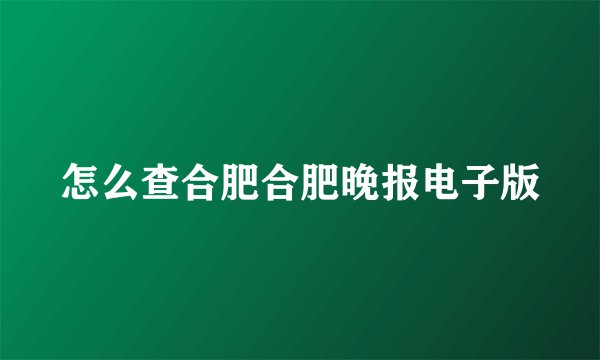 怎么查合肥合肥晚报电子版