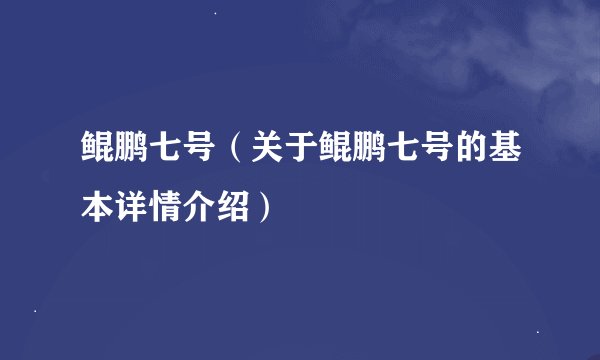 鲲鹏七号（关于鲲鹏七号的基本详情介绍）