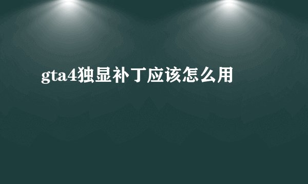 gta4独显补丁应该怎么用