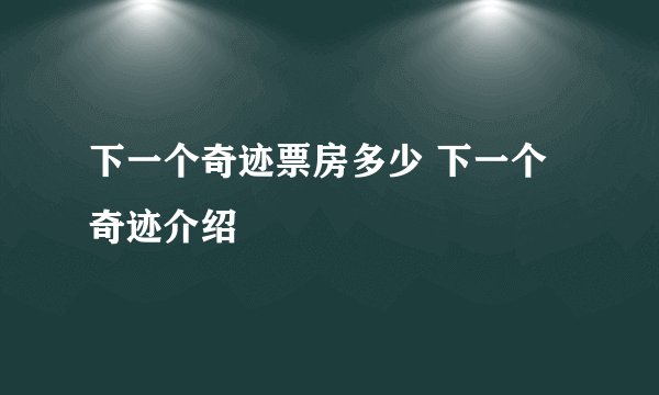 下一个奇迹票房多少 下一个奇迹介绍