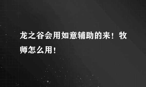 龙之谷会用如意辅助的来！牧师怎么用！