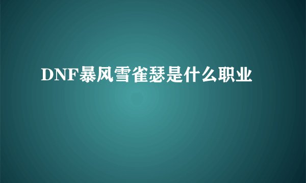 DNF暴风雪雀瑟是什么职业