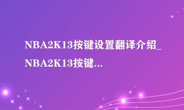 NBA2K13按键设置翻译介绍_NBA2K13按键设置翻译是什么
