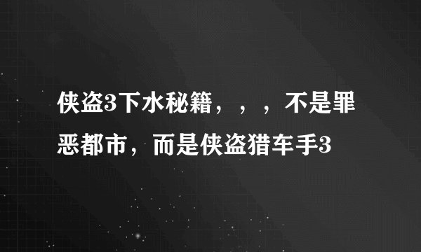 侠盗3下水秘籍,,,不是罪恶都市,而是侠盗猎车手3