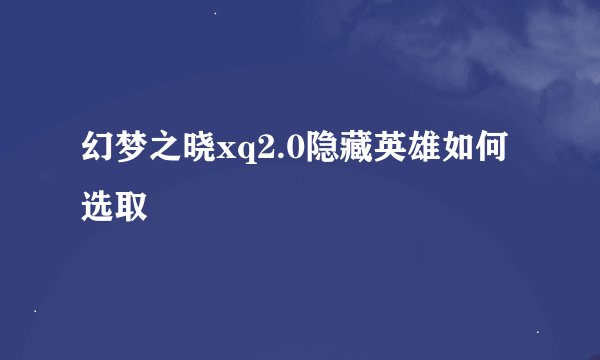 幻梦之晓xq2.0隐藏英雄如何选取