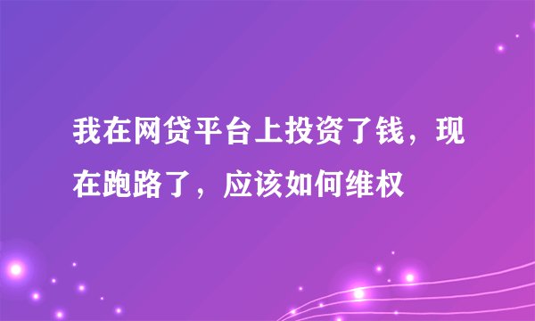 我在网贷平台上投资了钱，现在跑路了，应该如何维权