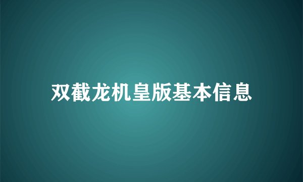 双截龙机皇版基本信息