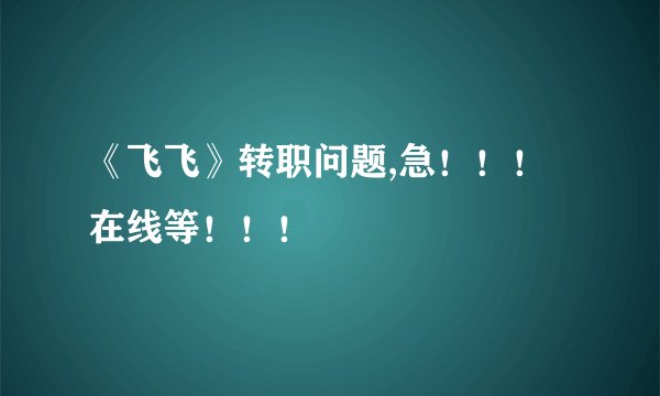 《飞飞》转职问题,急！！！在线等！！！
