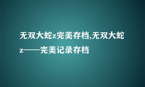 无双大蛇z完美存档,无双大蛇z——完美记录存档