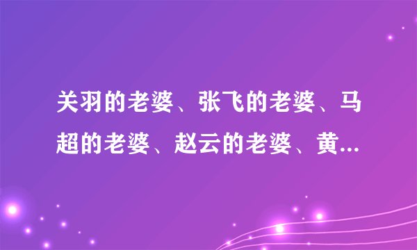 关羽的老婆、张飞的老婆、马超的老婆、赵云的老婆、黄忠的老婆、魏延的老婆、