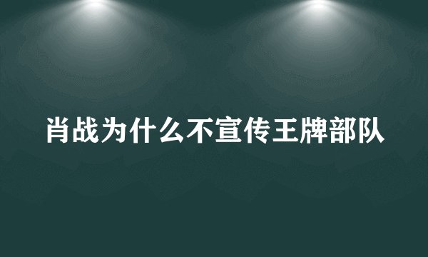 肖战为什么不宣传王牌部队