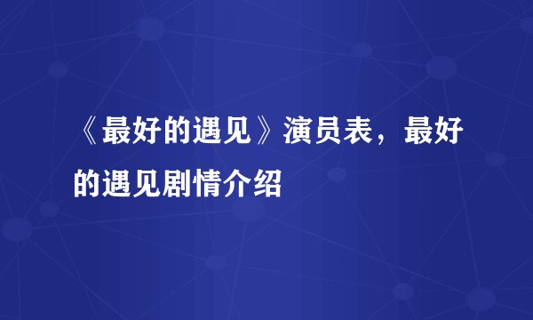 《最好的遇见》演员表，最好的遇见剧情介绍
