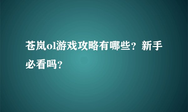 苍岚ol游戏攻略有哪些？新手必看吗？