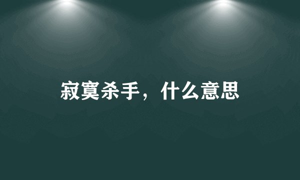 寂寞杀手，什么意思