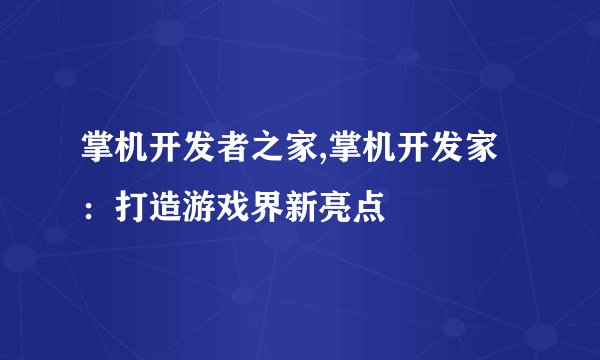 掌机开发者之家,掌机开发家：打造游戏界新亮点