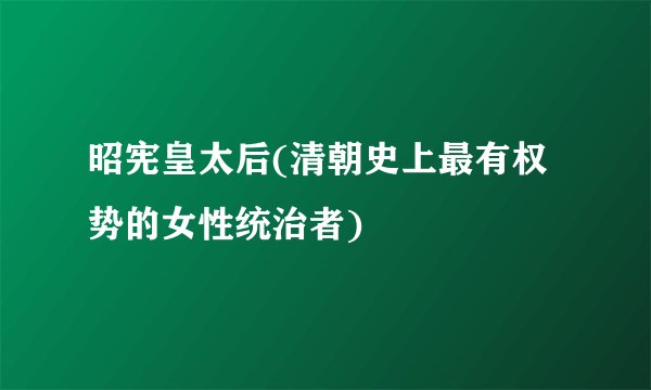 昭宪皇太后(清朝史上最有权势的女性统治者)