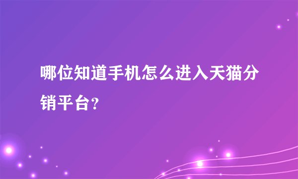 哪位知道手机怎么进入天猫分销平台？