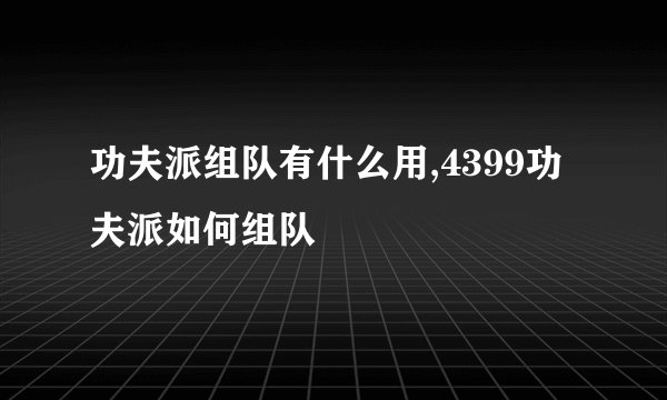 功夫派组队有什么用,4399功夫派如何组队