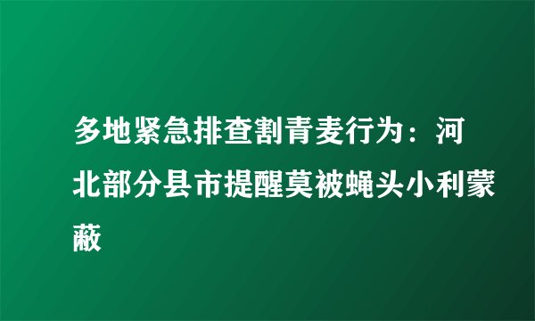 多地紧急排查割青麦行为：河北部分县市提醒莫被蝇头小利蒙蔽