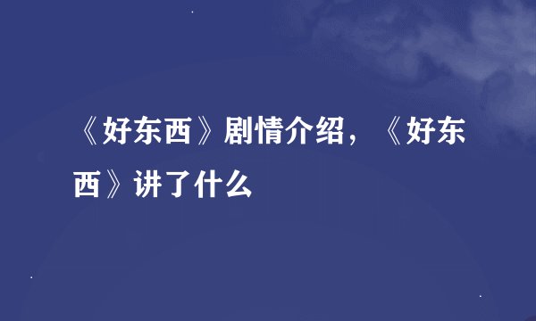 《好东西》剧情介绍，《好东西》讲了什么