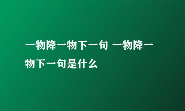 一物降一物下一句 一物降一物下一句是什么