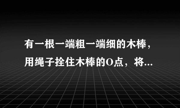 有一根一端粗一端细的木棒，用绳子拴住木棒的O点，将它悬挂起来，恰好处于水平位置平衡，如图所示，若把
