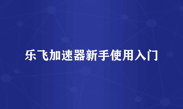 乐飞加速器新手使用入门