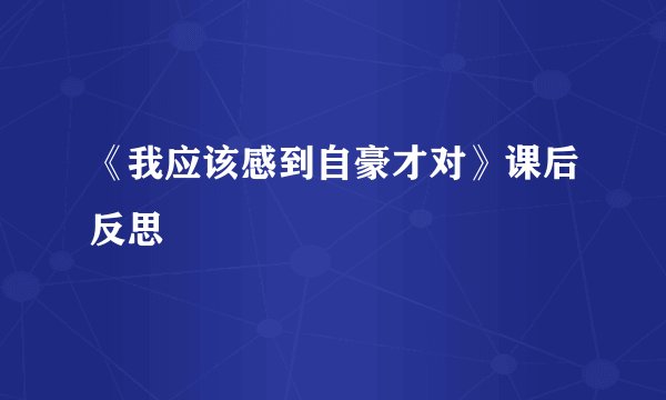 《我应该感到自豪才对》课后反思