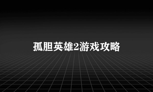 孤胆英雄2游戏攻略