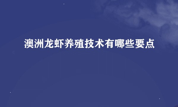 澳洲龙虾养殖技术有哪些要点