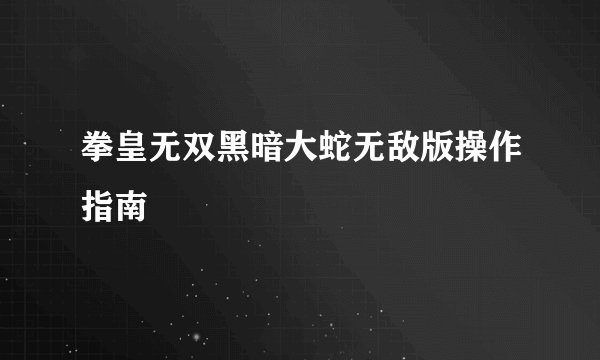 拳皇无双黑暗大蛇无敌版操作指南