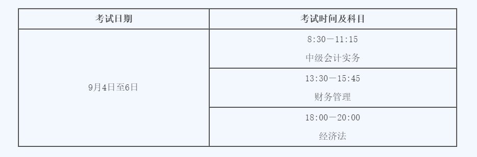 2021中级会计考试时间