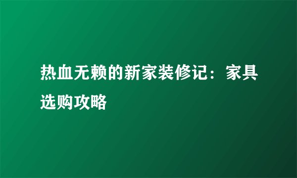 热血无赖的新家装修记：家具选购攻略