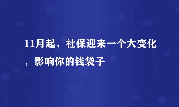 11月起，社保迎来一个大变化，影响你的钱袋子