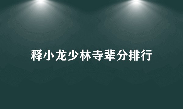 释小龙少林寺辈分排行