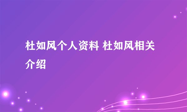 杜如风个人资料 杜如风相关介绍