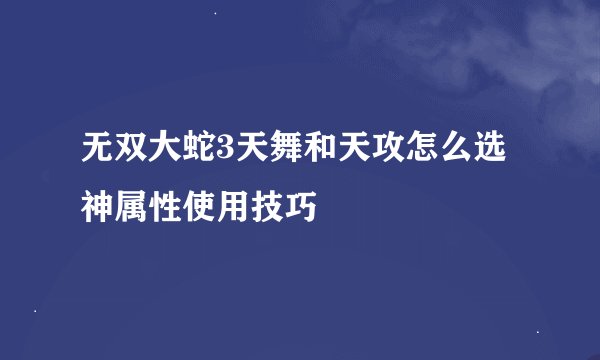 无双大蛇3天舞和天攻怎么选 神属性使用技巧
