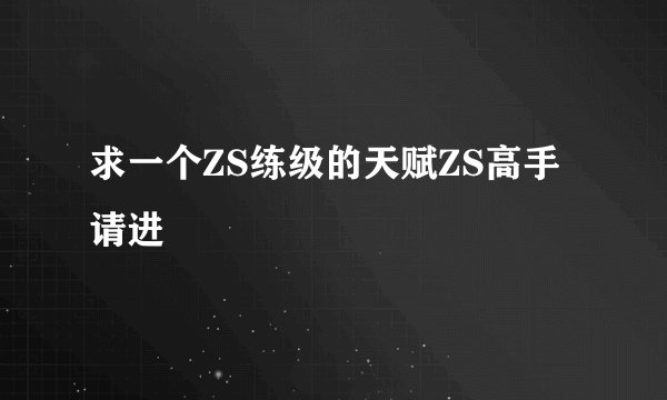 求一个ZS练级的天赋ZS高手请进