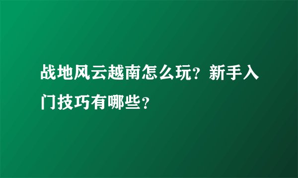 战地风云越南怎么玩？新手入门技巧有哪些？