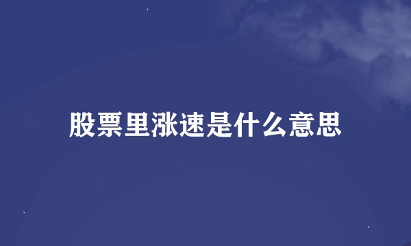 股票里涨速是什么意思