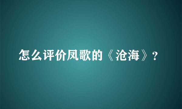 怎么评价凤歌的《沧海》？