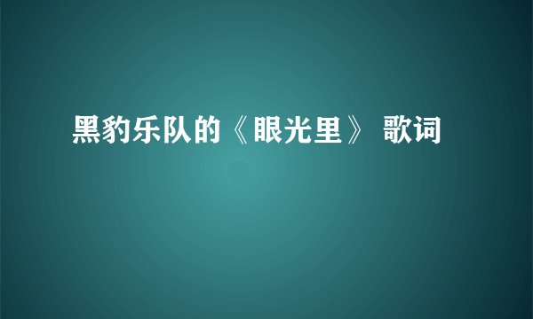 黑豹乐队的《眼光里》 歌词