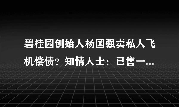 碧桂园创始人杨国强卖私人飞机偿债？知情人士：已售一架 另一架待售