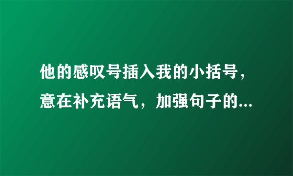 他的感叹号插入我的小括号，意在补充语气，加强句子的语气，对不对？